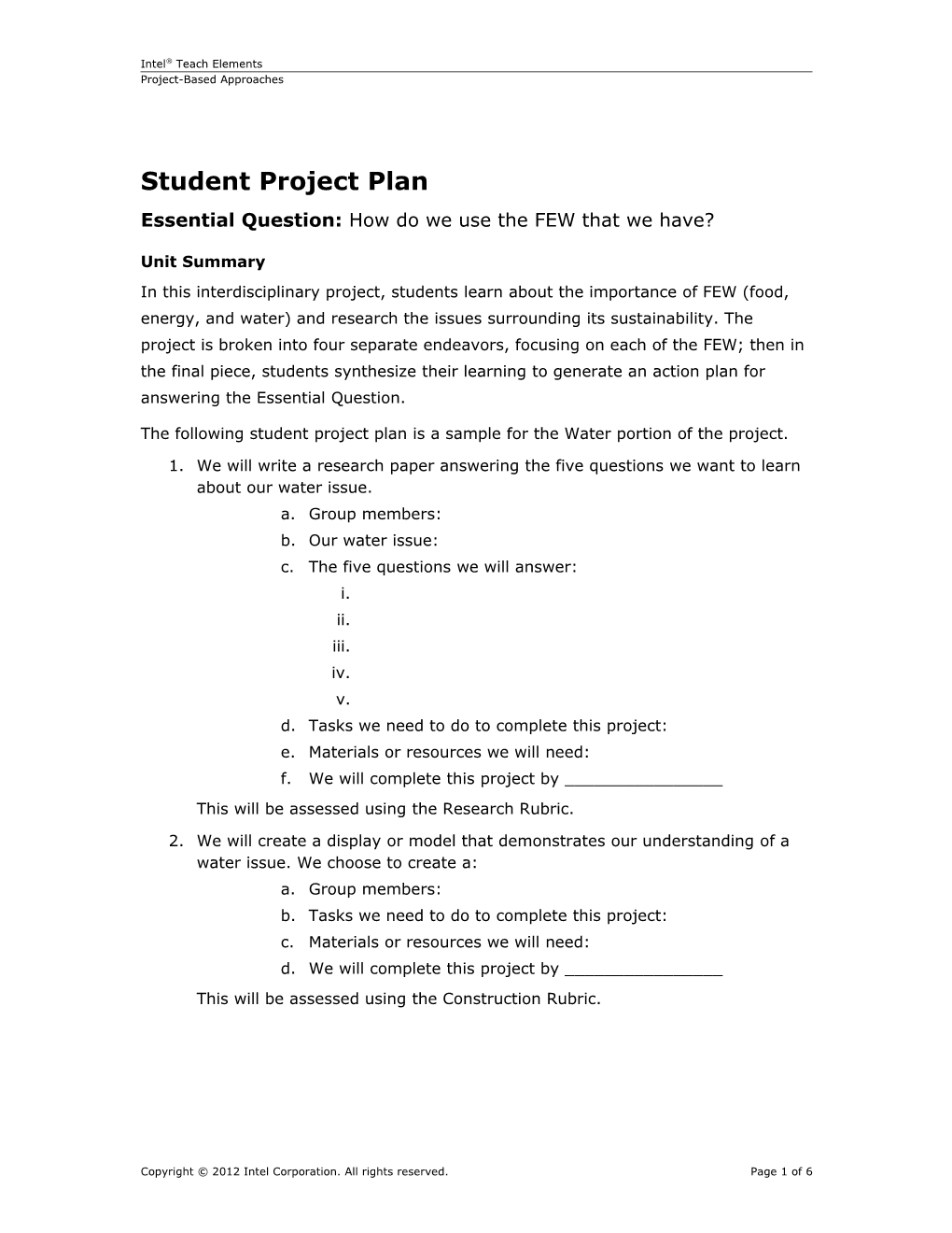 Resources Cited in Assessing Projects