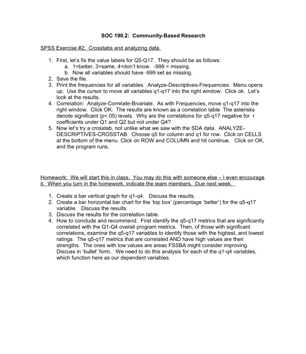 SPSS Exercise #2: Crosstabs and Analyzing Data