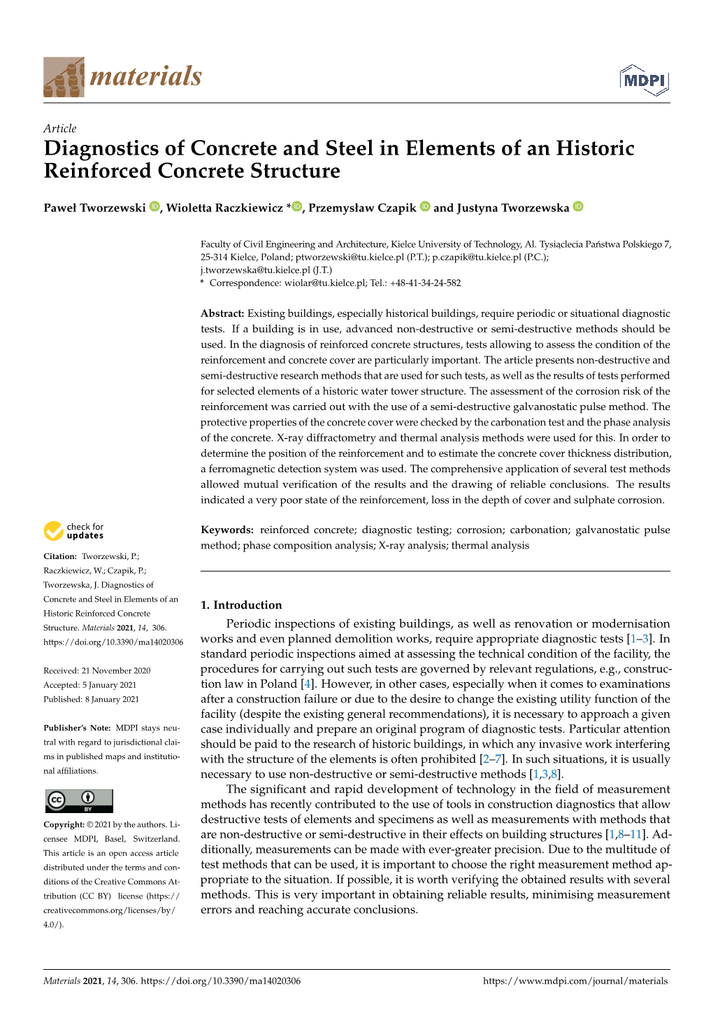 Diagnostics of Concrete and Steel in Elements of an Historic Reinforced Concrete Structure