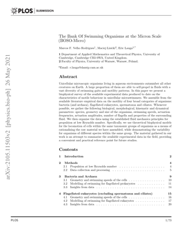 Arxiv:2105.11503V2 [Physics.Bio-Ph] 26 May 2021 3.1 Geometry and Swimming Speeds of the Cells