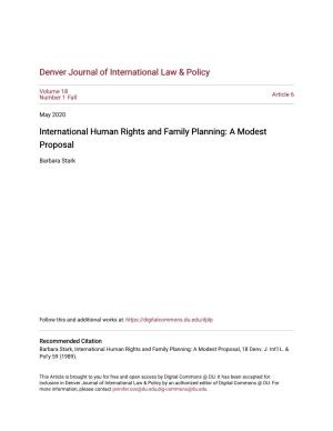 International Human Rights and Family Planning: a Modest Proposal