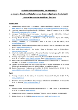 Lista Teleadresowa Organizacji Pozarządowych W Obszarze Działalności Rady Terenowej Do Spraw Społecznej Readaptacji I Pomocy Skazanym Województwa Śląskiego