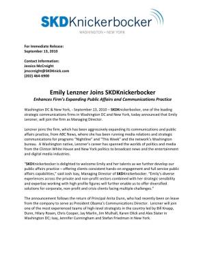 Emily Lenzner Joins Skdknickerbocker Enhances Firm’S Expanding Public Affairs and Communications Practice