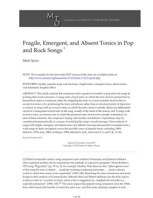 Fragile, Emergent, and Absent Tonics in Pop and Rock Songs *