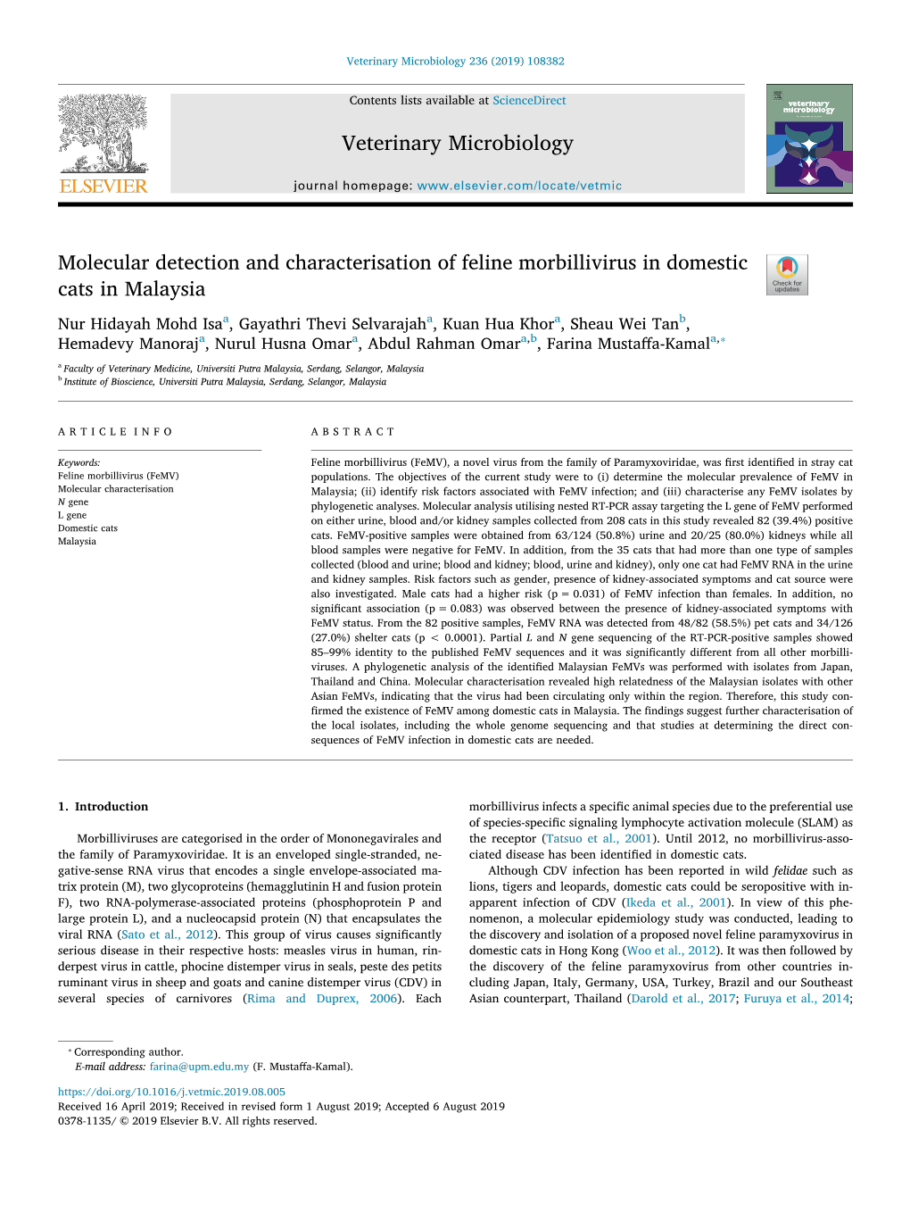 Molecular Detection and Characterisation of Feline