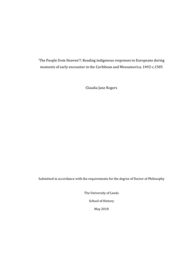 Reading Indigenous Responses to Europeans During Moments of Early Encounter in the Caribbean and Mesoamerica, 1492-C.1585