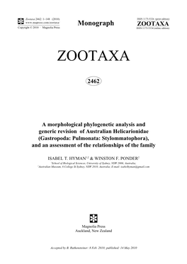 Zootaxa, a Morphological Phylogenetic Analysis And