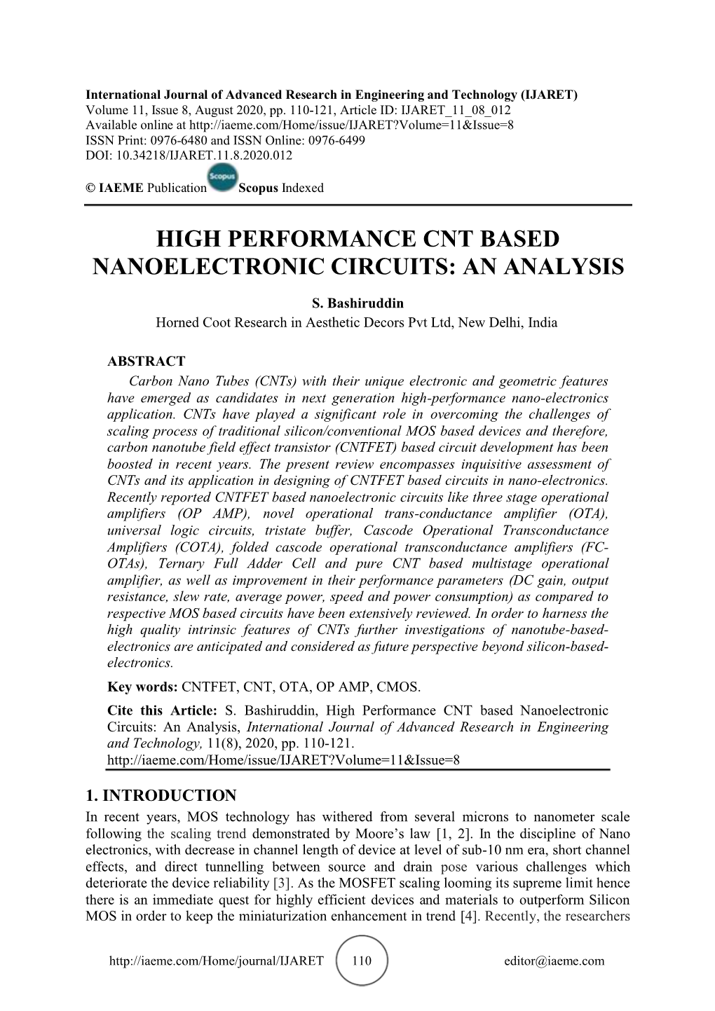 High Performance Cnt Based Nanoelectronic Circuits An