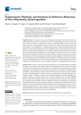 Temperament, Plasticity, and Emotions in Defensive Behaviour of Paca (Mammalia, Hystricognatha)