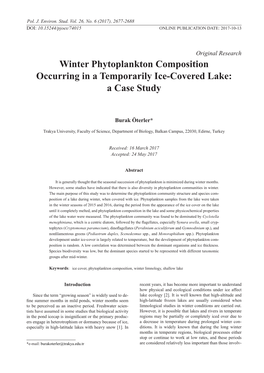 Winter Phytoplankton Composition Occurring in a Temporarily Ice-Covered Lake: a Case Study