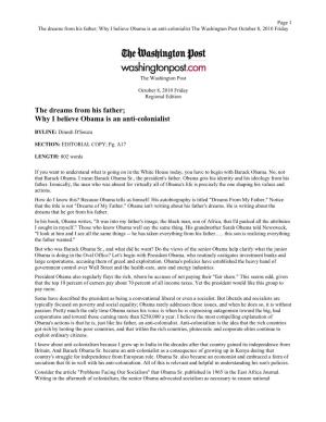Why I Believe Obama Is an Anti-Colonialist the Washington Post October 8, 2010 Friday