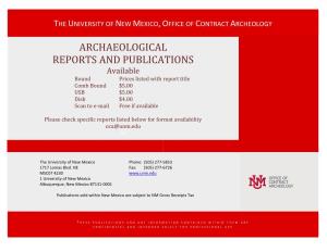 ARCHAEOLOGICAL REPORTS and PUBLICATIONS Available Bound Prices Listed with Report Title Comb Bound $5.00 USB $5.00 Disk $4.00 Scan to E‐Mail Free If Available