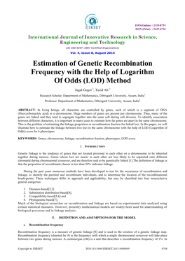 Estimation of Genetic Recombination Frequency with the Help of Logarithm of Odds (LOD) Method