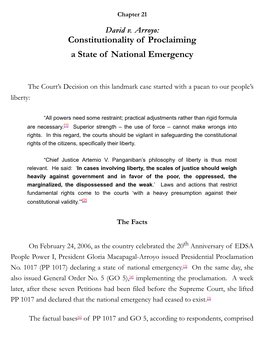 David V. Arroyo: Constitutionality of Proclaiming a State of National Emergency