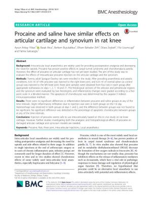 Procaine and Saline Have Similar Effects on Articular Cartilage And