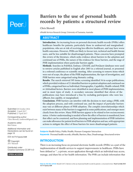 Barriers to the Use of Personal Health Records by Patients: a Structured Review