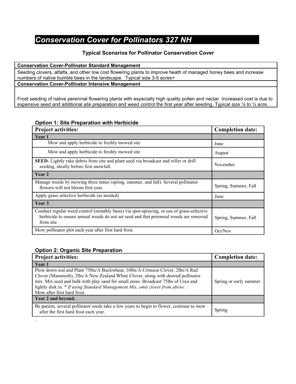 Conservation Cover for Pollinators 327 NH