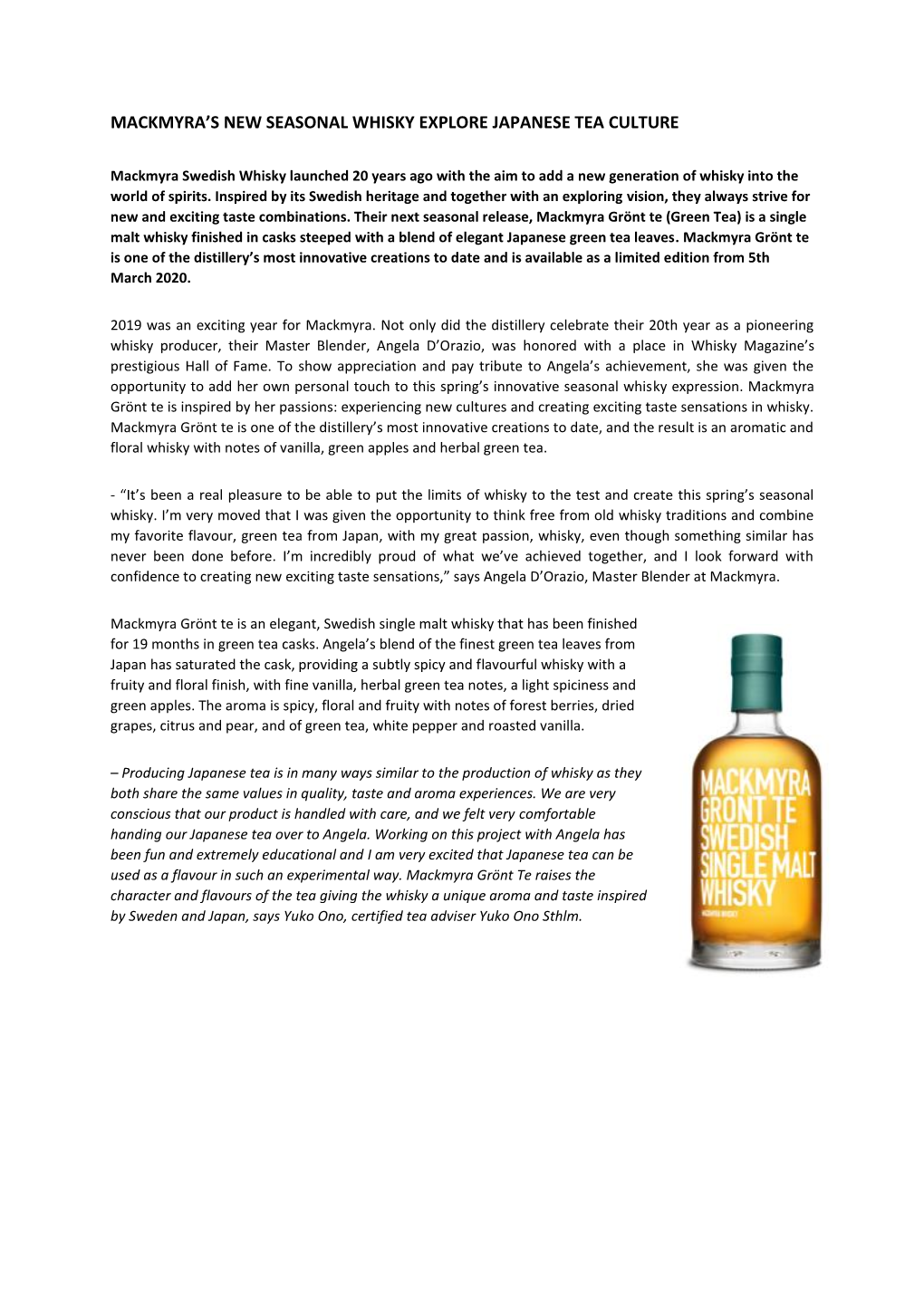 Mackmyra's New Seasonal Whisky Explore Japanese