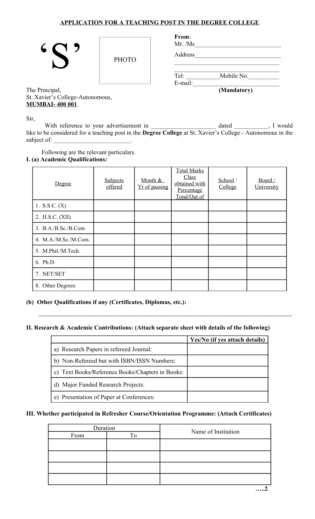 Application for a Teaching Appointment s1