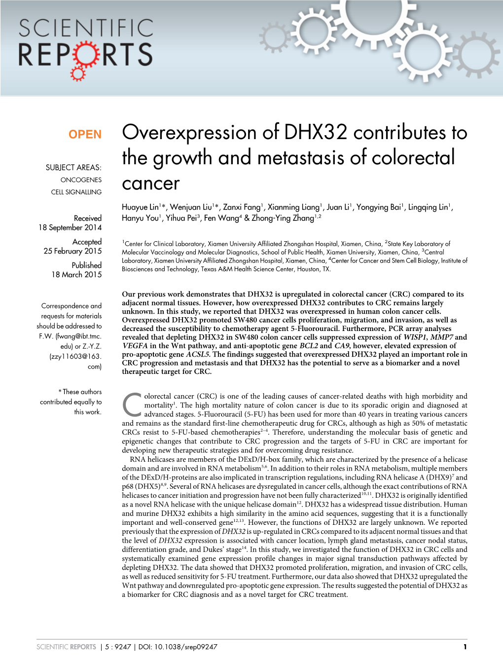 Overexpression of DHX32 Contributes to the Growth and Metastasis of Colorectal Cancer