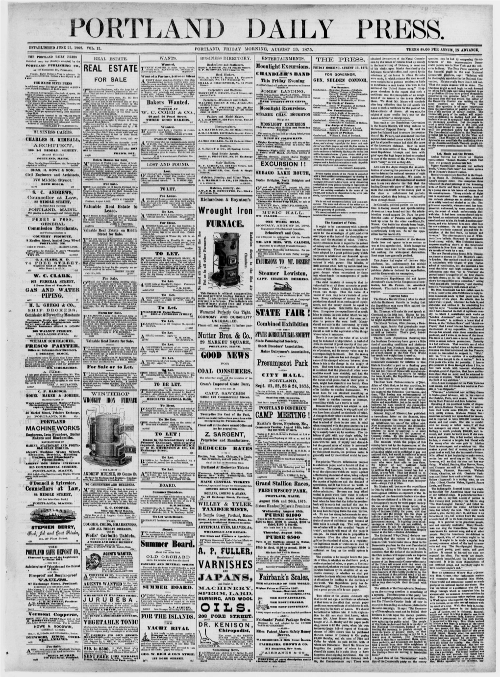 Portland Daily Press: August 13, 1875