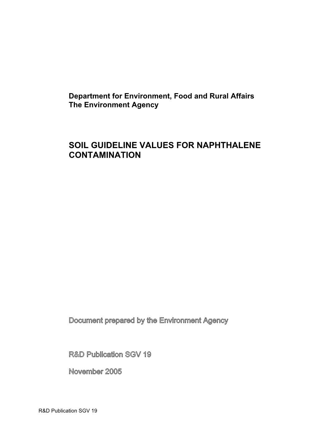 Soil Guideline Values for Naphthalene Contamination