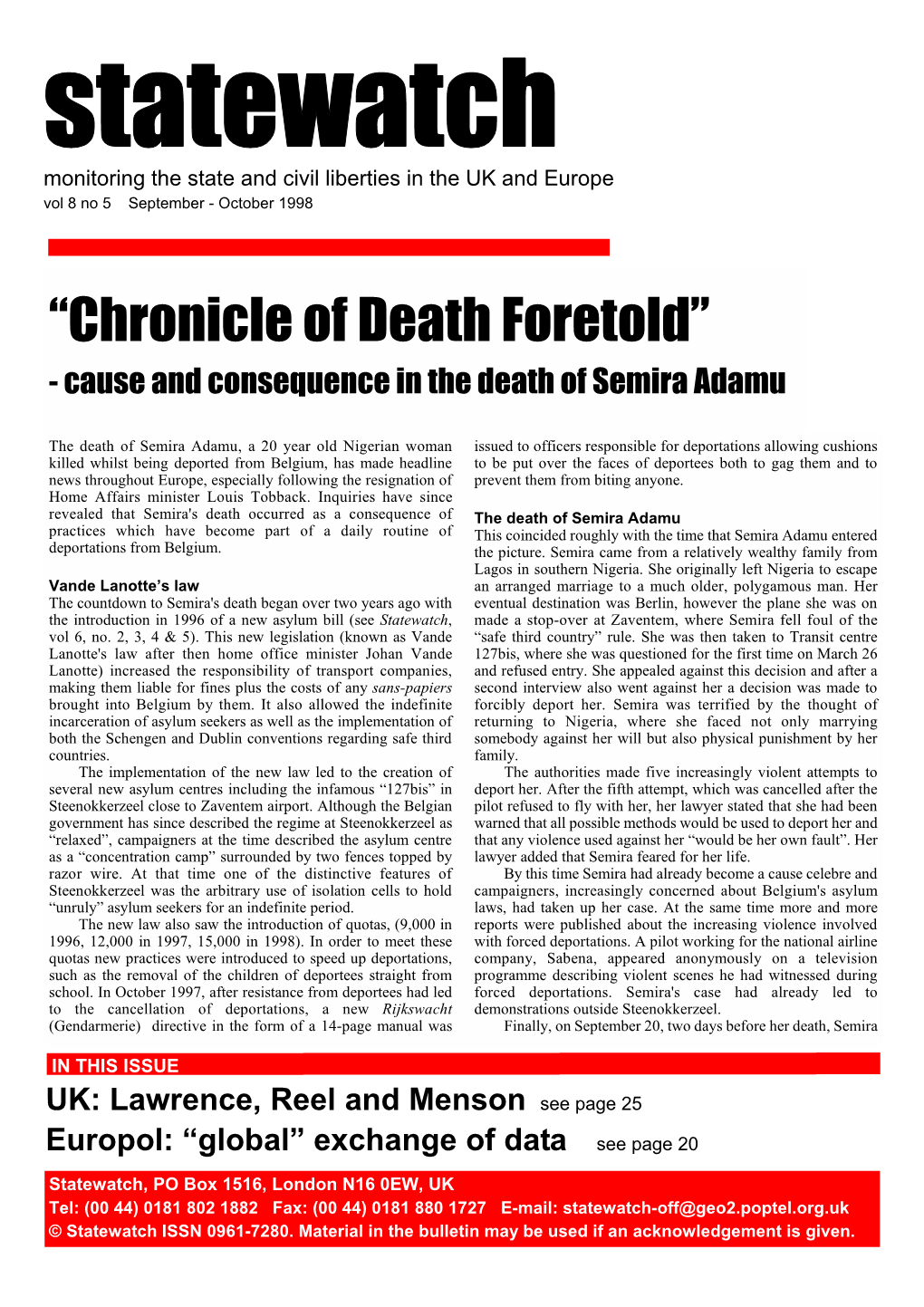 “Chronicle of Death Foretold” - Cause and Consequence in the Death of Semira Adamu