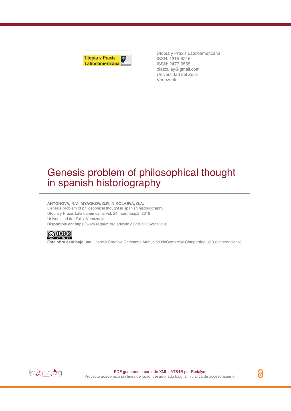 Genesis Problem of Philosophical Thought in Spanish Historiography