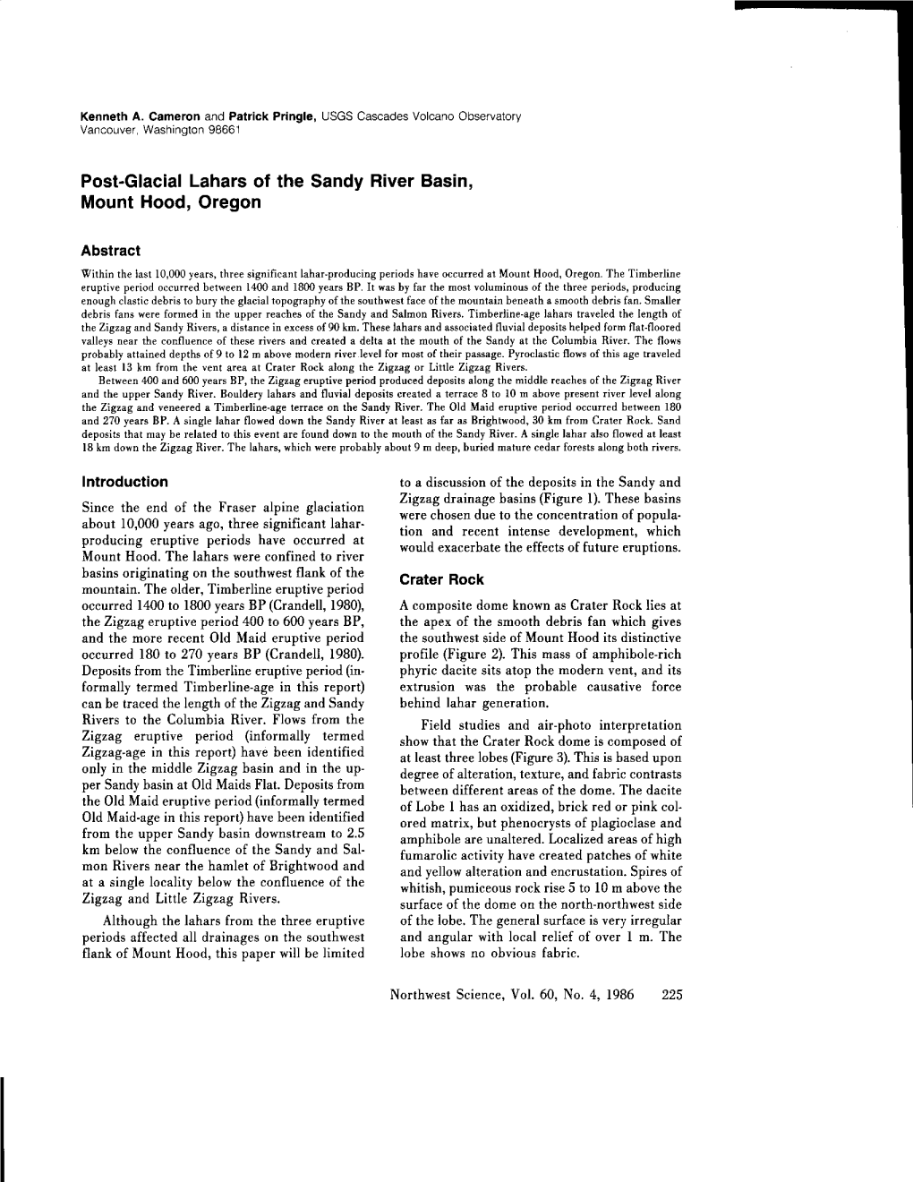 Post-Glacial Lahars of the Sandy River Basin, Mount Hood, Oregon