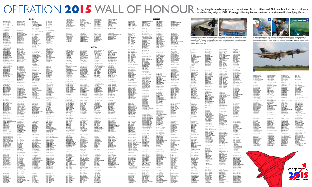 OPERATION 2015 WALL of HONOUR to the Leading Edge of XH558’S Wings, Allowing Her to Continue to Be the World’S Last Flying Vulcan