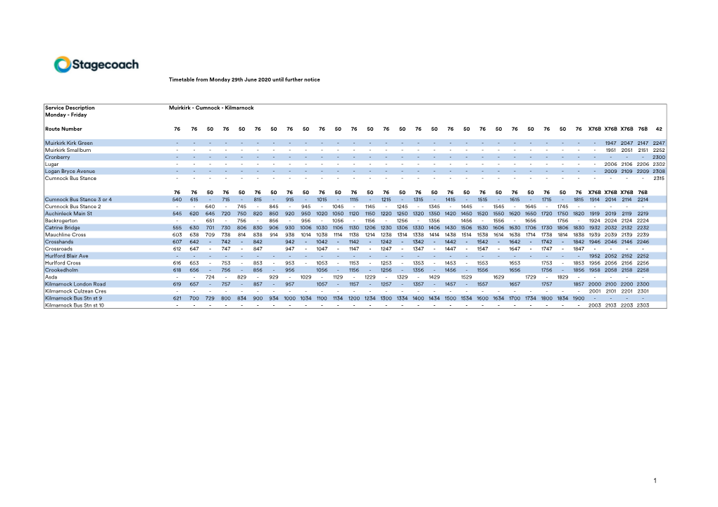 Service Description Muirkirk - Cumnock - Kilmarnock Monday - Friday