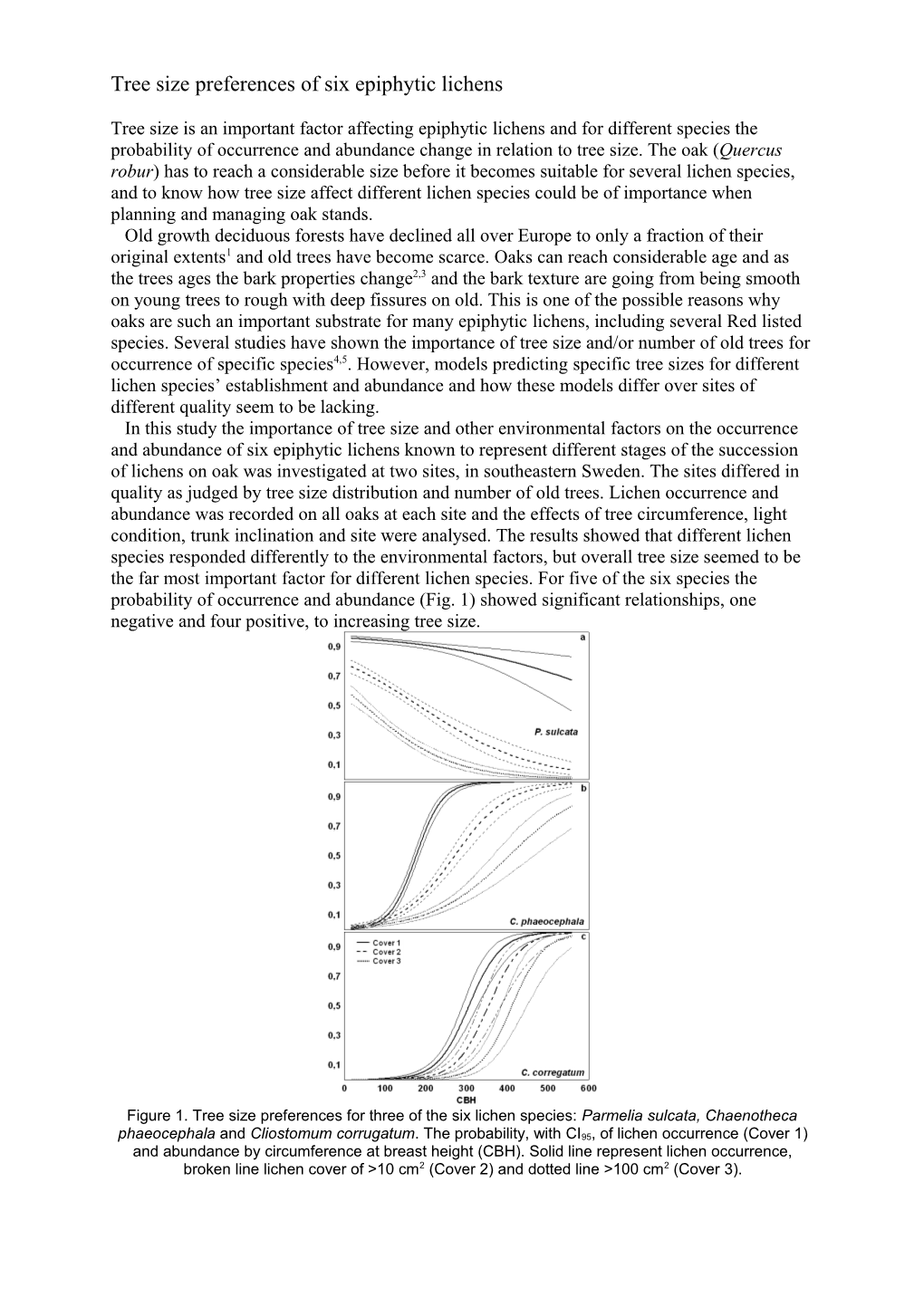 Tree Size Preferences of Six Epiphytic Lichens