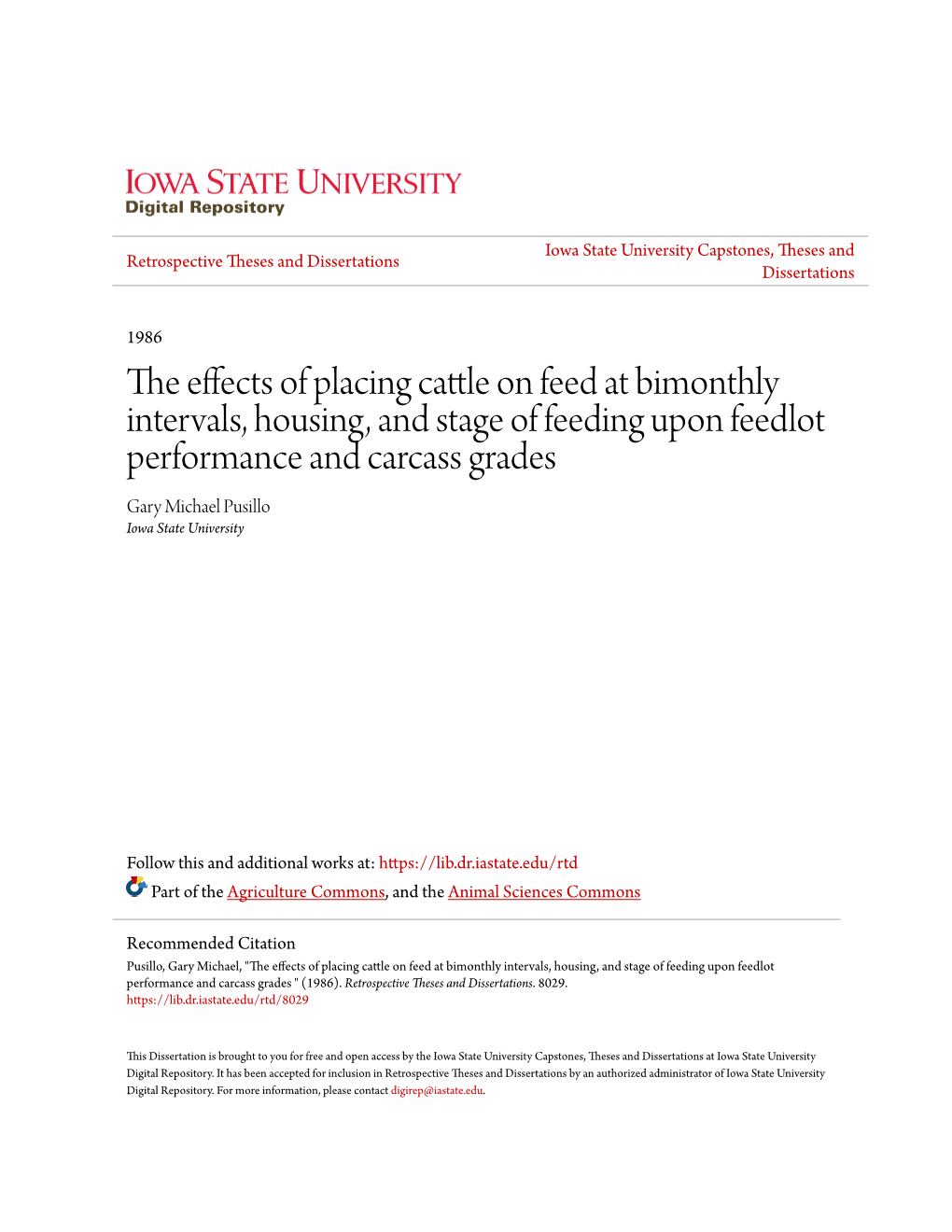 The Effects of Placing Cattle on Feed at Bimonthly Intervals, Housing, and Stage of Feeding Upon Feedlot Performance and Carcass Grades " (1986)