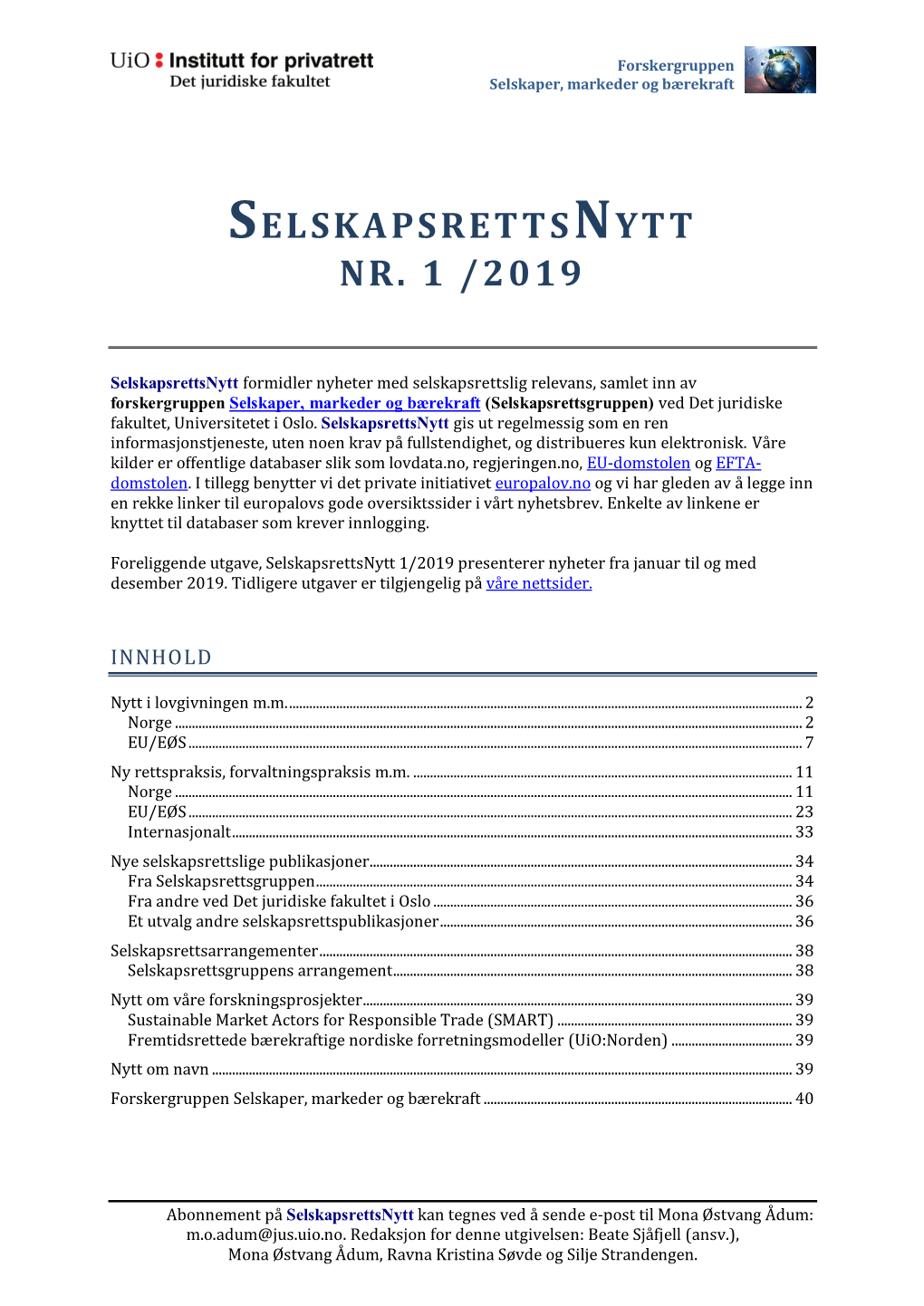 Selskapsrettsnytt Nr. 1 /2019