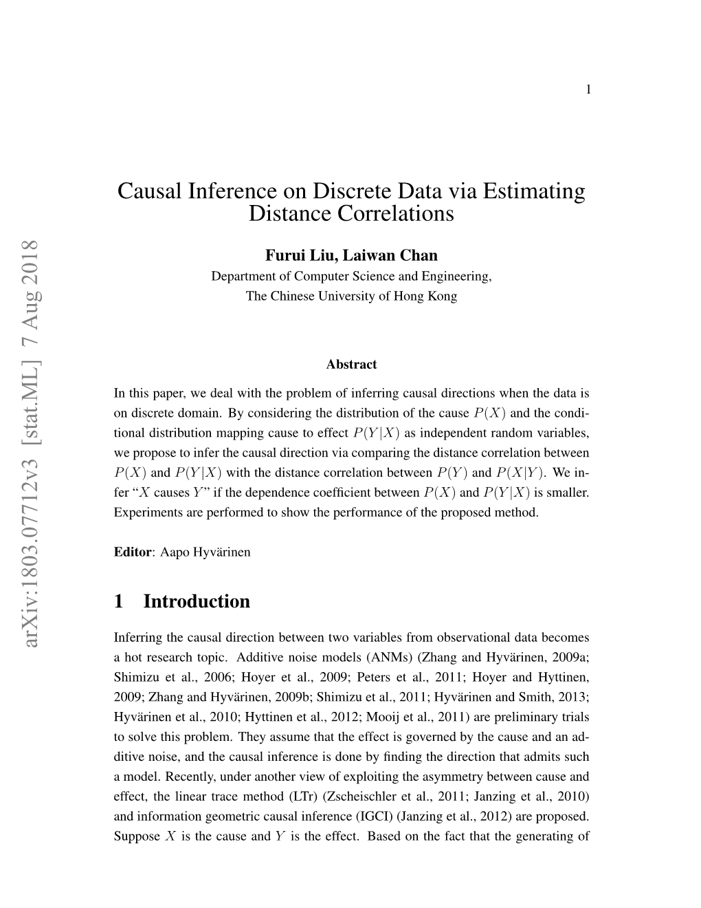 Causal Inference on Discrete Data Via Estimating Distance Correlations