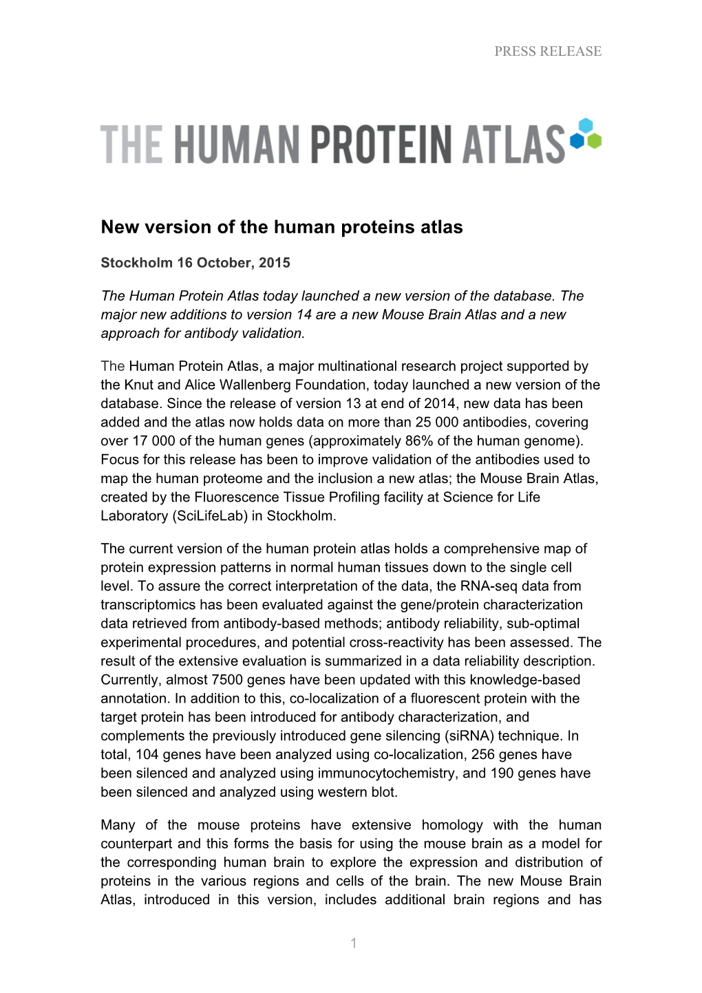 New Version of the Human Proteins Atlas