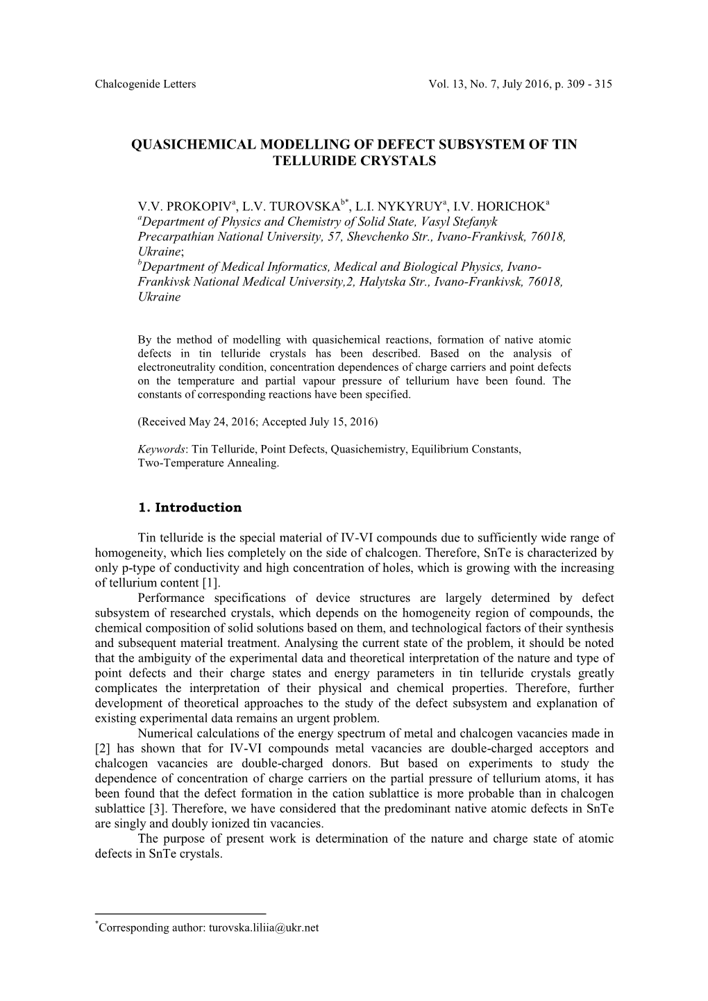 Quasichemical Modelling of Defect Subsystem of Tin Telluride Crystals