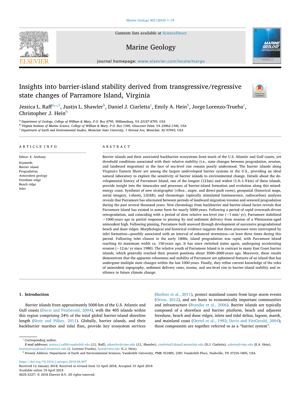 Insights Into Barrier-Island Stability Derived from Transgressive/Regressive State Changes of Parramore Island, Virginia