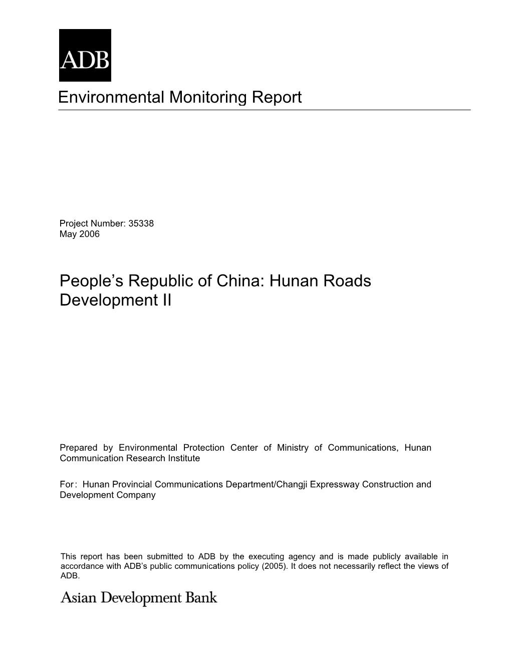 Environmental Monitoring Report People's Republic of China: Hunan