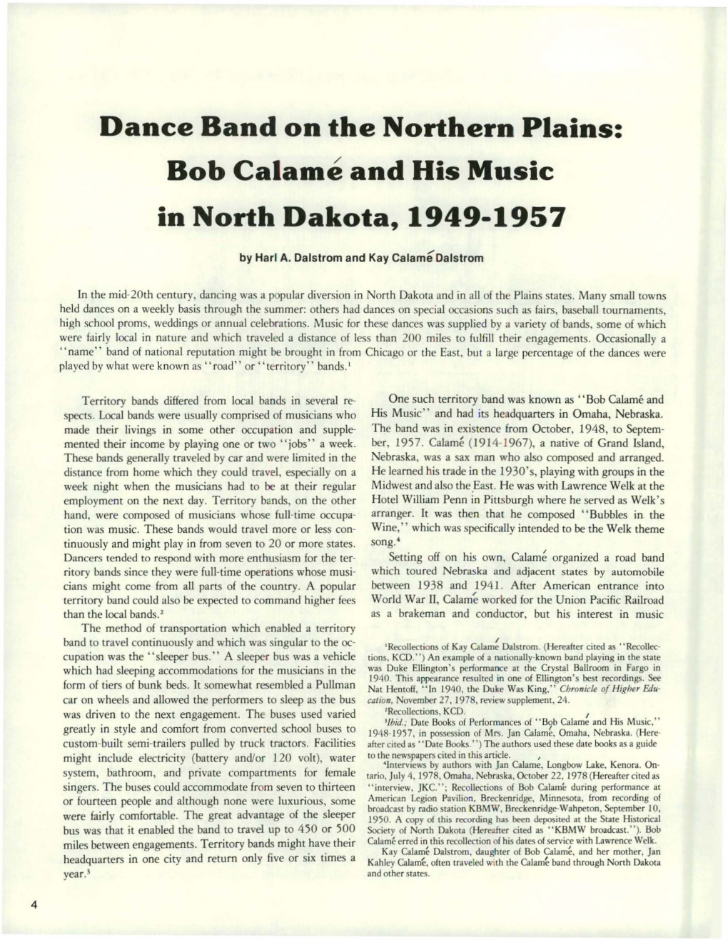 Dance Band on the Northern Plains: Bob Calame and His Music in North Dakota, 1949-1957