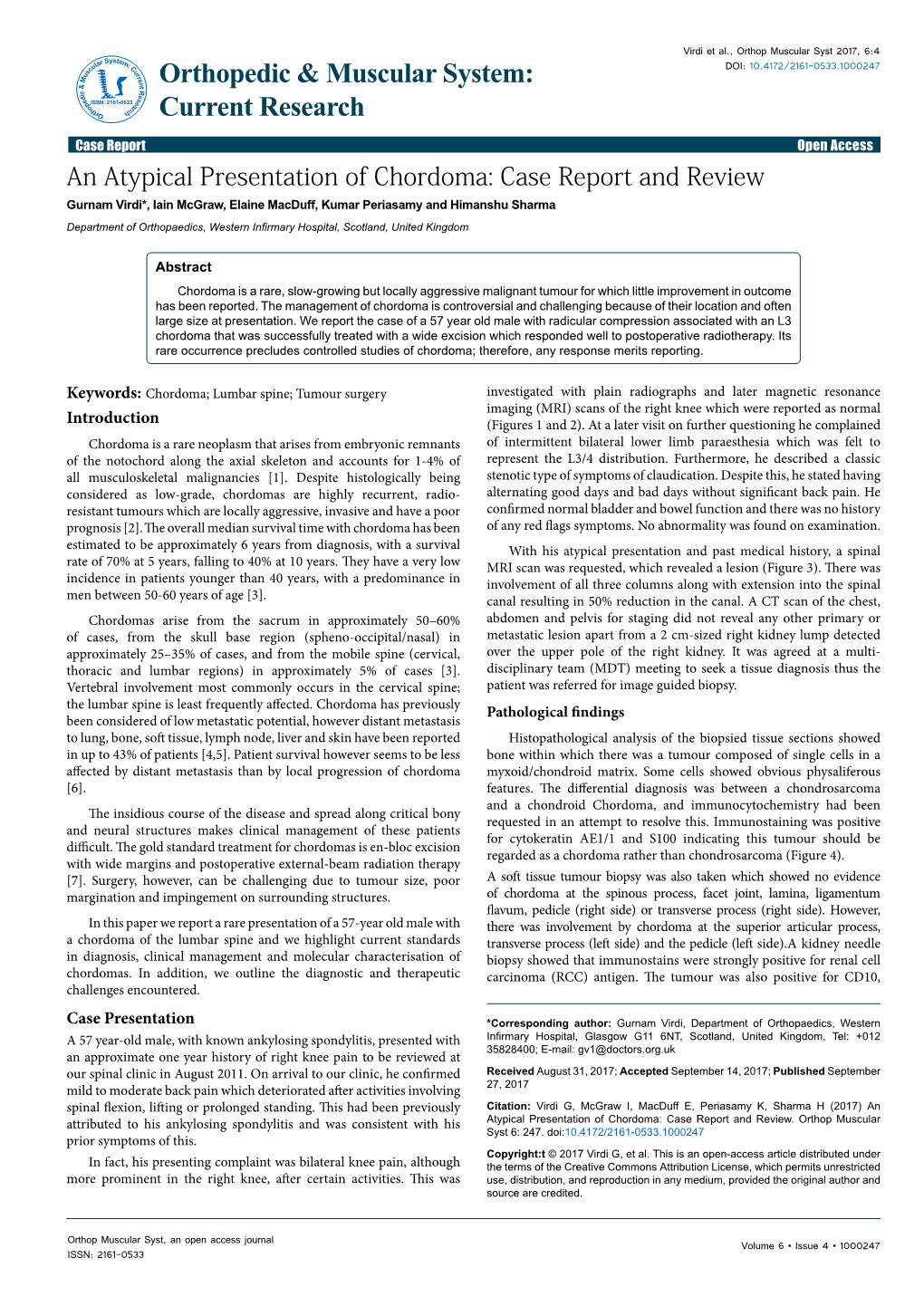 An Atypical Presentation of Chordoma: Case Report and Review