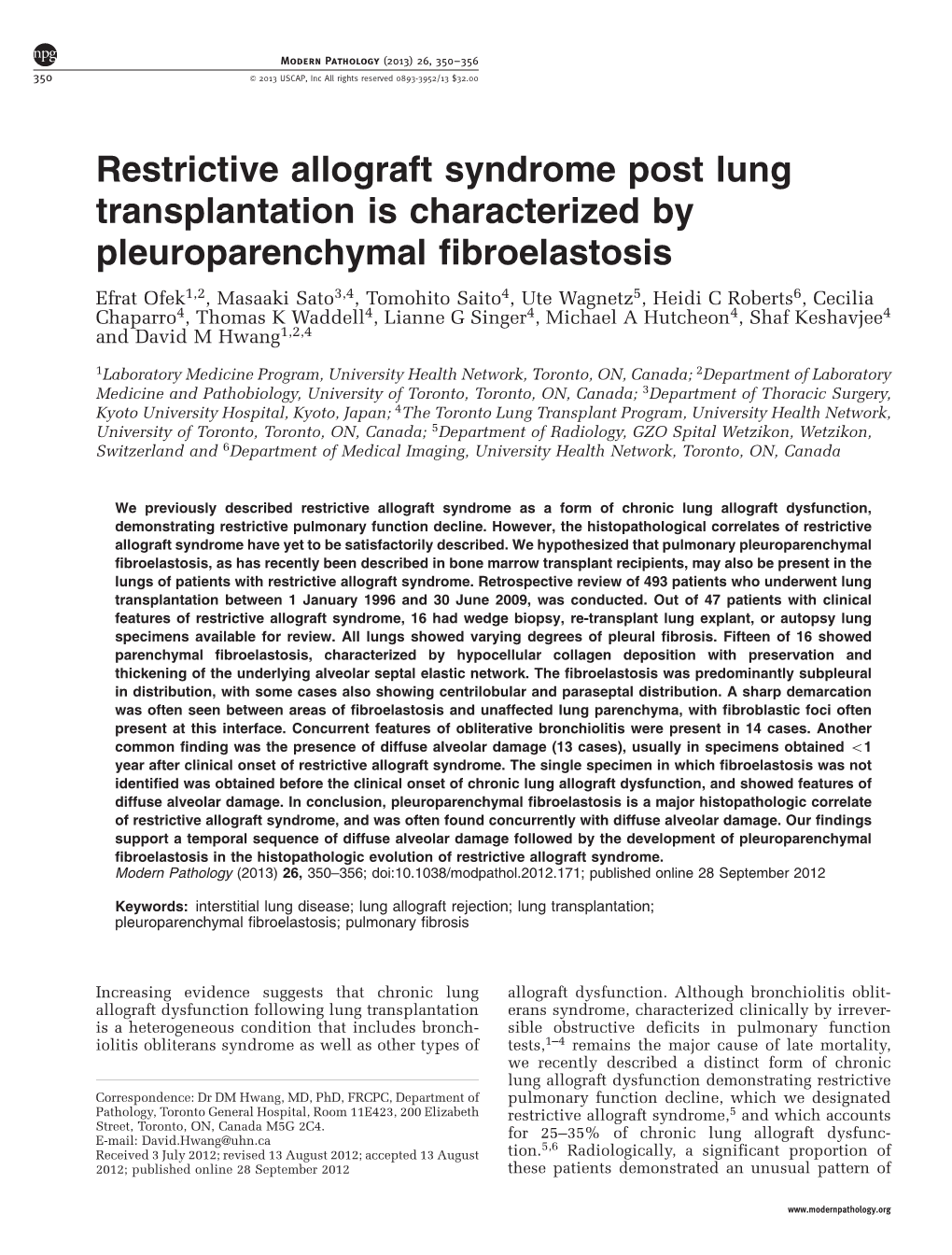 Restrictive Allograft Syndrome Post Lung Transplantation Is