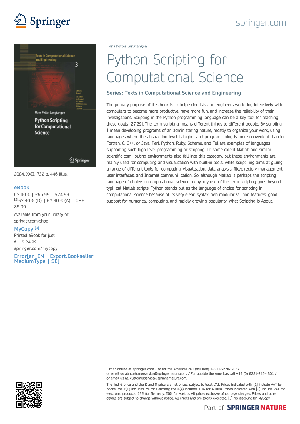 Python Scripting for Computational Science Series: Texts in Computational Science and Engineering