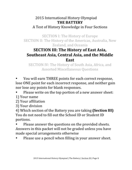 The History of East Asia, Southeast Asia, Central Asia, and the Middle East SECTION IV: the History of South Asia, Africa, and Assorted Miscellaneous Questions