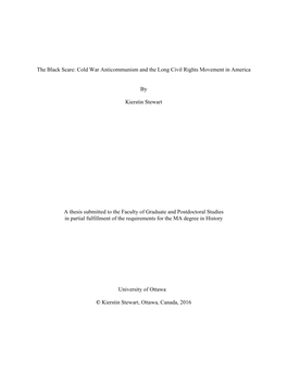 Cold War Anticommunism and the Long Civil Rights Movement in America by Kierstin Stewart a Thesis Submitted To