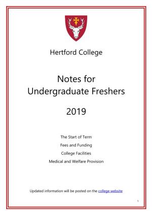 Notes for Undergraduate Freshers 2019