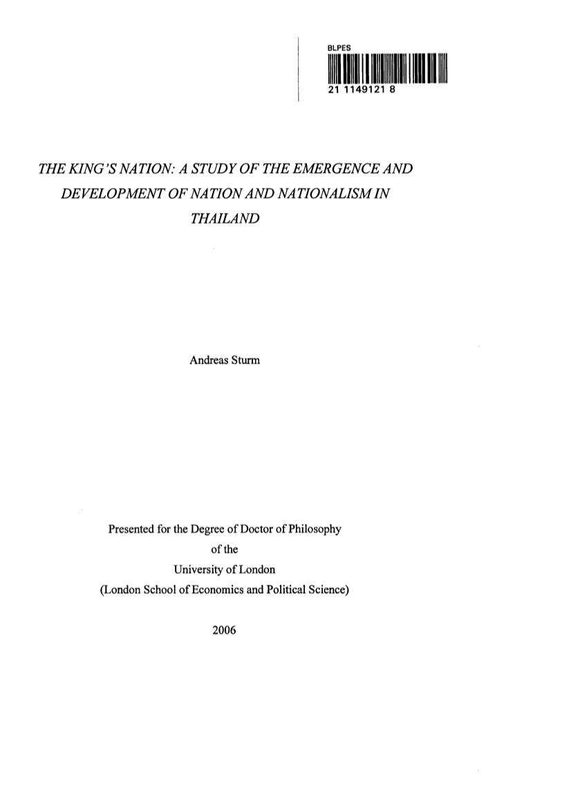 The King's Nation: a Study of the Emergence and Development of Nation and Nationalism in Thailand