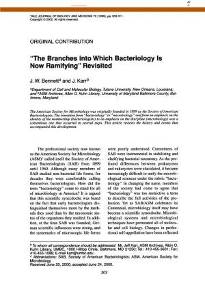 The Branches Into Which Bacteriology Is Now Ramifying" Revisited