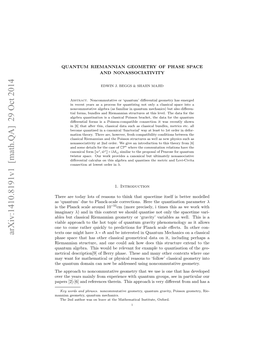 Arxiv:1410.8191V1 [Math.QA] 29 Oct 2014 Hr R Oa Oso Esn Otikta Pctm Tefi Bet Is Quantisat Itself the Spacetime Here That Corrections