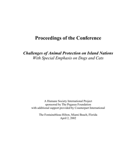 Challenges of Animal Protection on Island Nations with Special Emphasis on Dogs and Cats